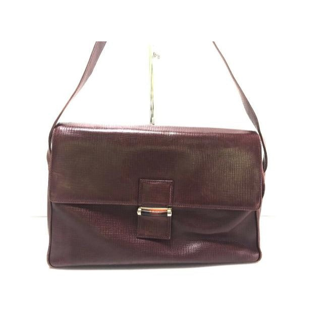 Fendi Multiple W Style Cross Body Compartments Burgundy Textured Leather Satchel