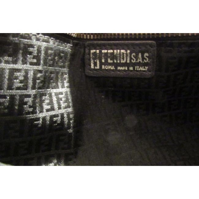 Fendi Early Sas Style Purse Black Leather With A Linear Design And Camel Trim Clutch