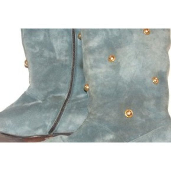 Salvatore Ferragamo Blue Suede Gold Studded Boots