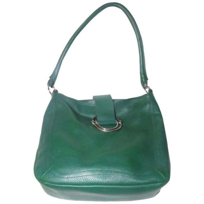 Furla Pursesdesigner Purses Deep Green Leather With Bold Chrome Accents Shoulder Bag