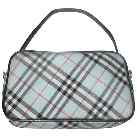 Burberry Clutch Canvas Bagclutchbelt Blue Haymarket Plaid Leather And Fabric Shoulder Bag