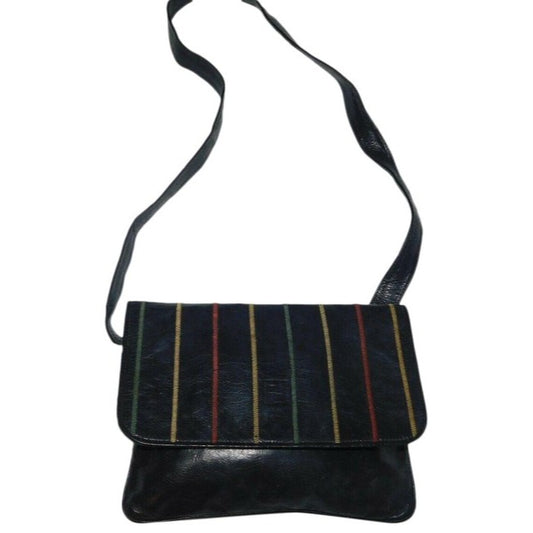 Fendi Shoulder W Satchel Cross Body Or W Multi Color Rainbow Stitches On Navy Leather Messenger Bag