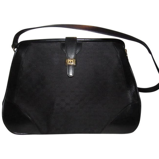 Gucci Vintage Satchelsdesigner Purses Black Small G Logo Print Canvas And Black Leather Satchel