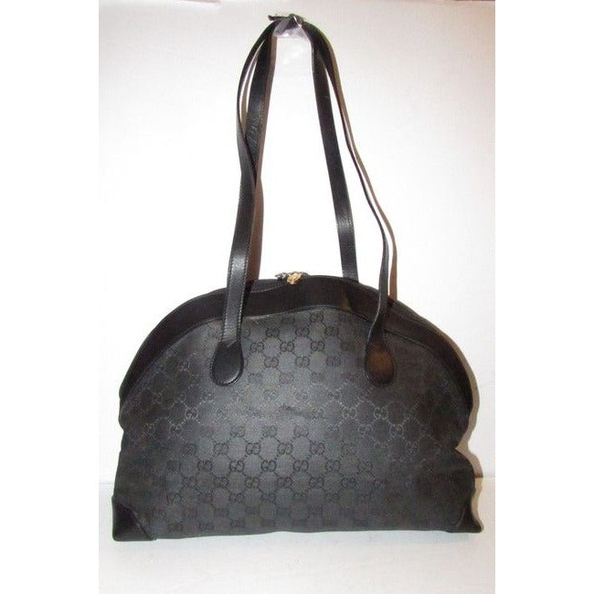 Gucci W Guccissima Print Canvasleather Two Longer Strapsgold Black Leather And Gg Canvas Satchel