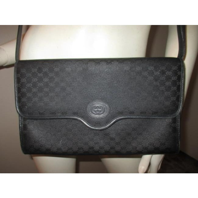 Gucci Vintage Black G Small Logo Print Coated Canvas And Black Leather