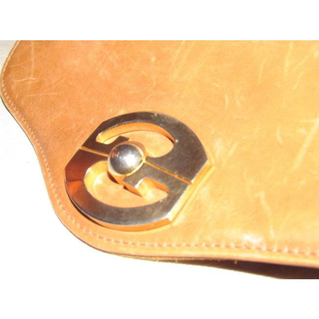 Gucci Gold Camel Leather Suede GG Logo Accent