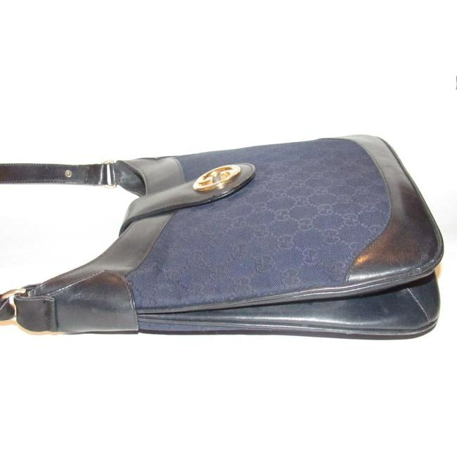 Gucci Navy Guccissima Print Canvas Black Leather