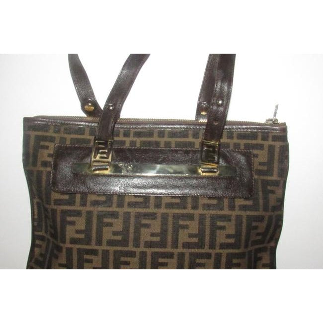 Fendi Vintage Pursesdesigner Purses Zucca Print In Shades Of Brown Coated Canvas And Leather Satchel