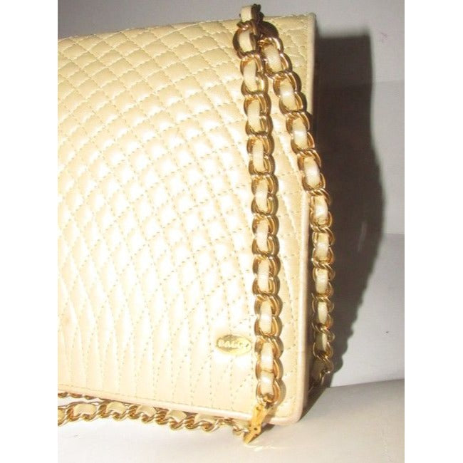 Bally Vintage Pursesdesigner Purses Pale Yellow Quilted Leather Shoulder Bag