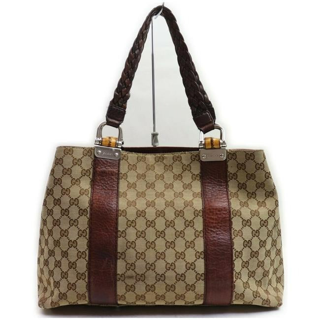 Gucci Bar Shoulder Bag Print Canvasleather With Bamboo Chrome Accents Brown Guccissima Canvas And Le