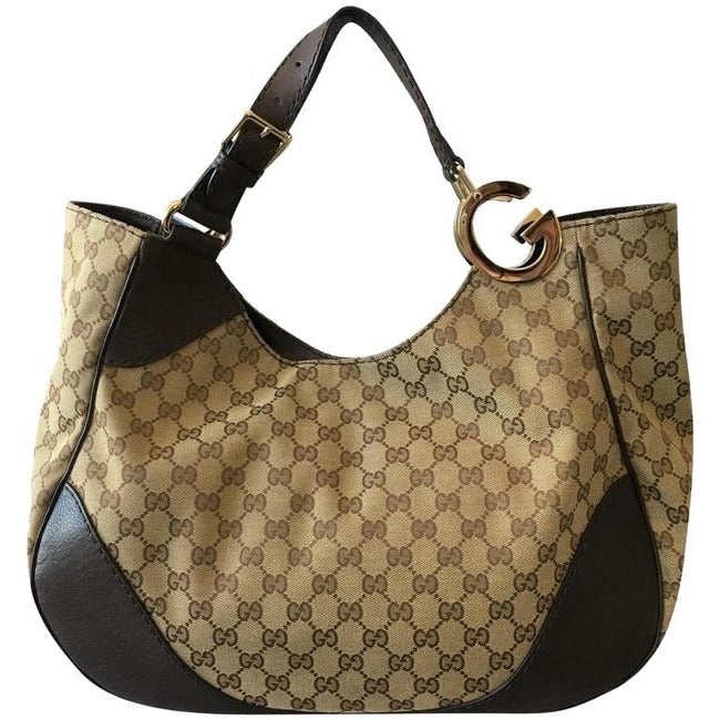 Gucci Top Handle Xl W Canvasleather Metal G Accents Brown Guccissima Print Leather Tote