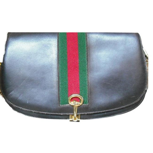 Gucci Vintage Pursesdesigner Purses Supple Brown Leather With Redgreen Stripe And Equestrian Accents