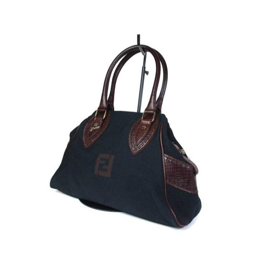 Fendi Xl Du Jour Brown Calfskin Leather And Black Canvas Satchel