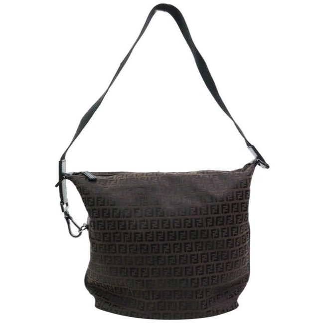 Fendi Shoulder Cross Body Blackbrown Zucchino Print Canvas And Leather Hobo Bag