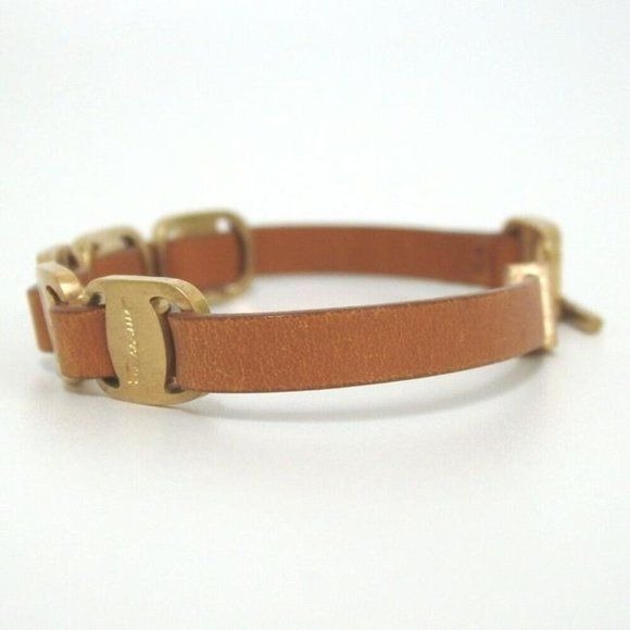 Salvatore Ferragamo VARA Camel Leather Gold Buckle Bracelet