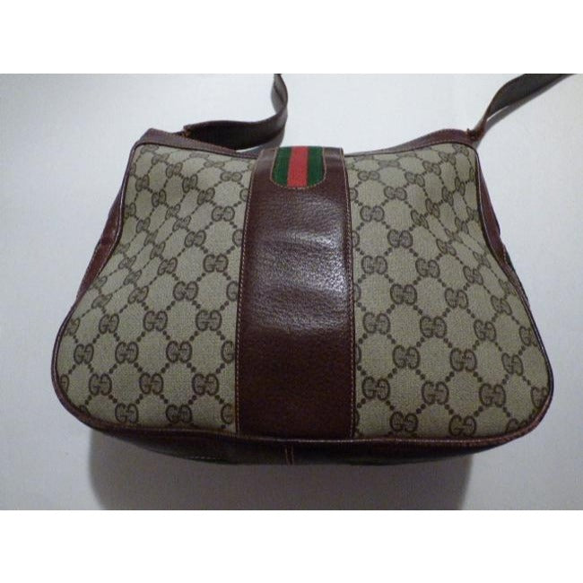 Gucci Supreme Guccissima Print Red Green Stripe And Bold Gold Boot Accent Brown Leather