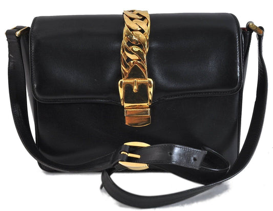 Gucci 1969 Sylvie  navy leather shoulder bag with a gold zipper accent