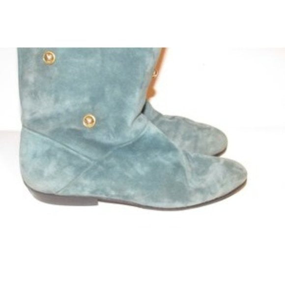 Salvatore Ferragamo Blue Suede Gold Studded Boots