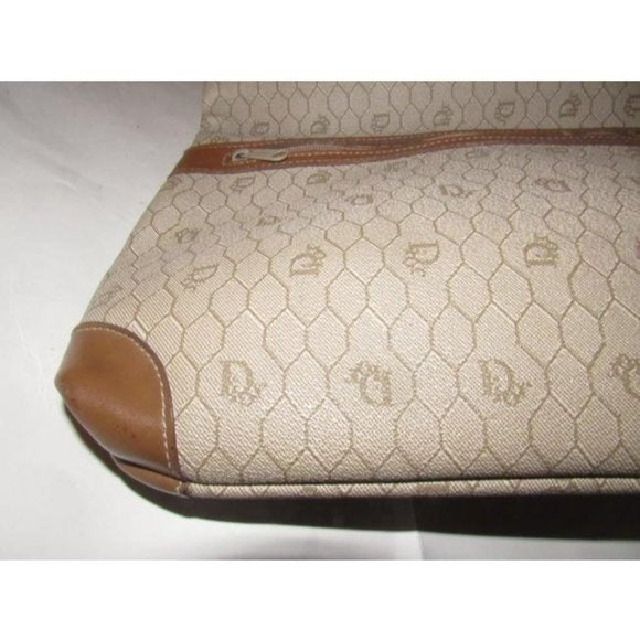 Vintage Dior XL Fold-over Clutch in Dior's Honeycomb Print Coated Canvas in Shades Of Brown