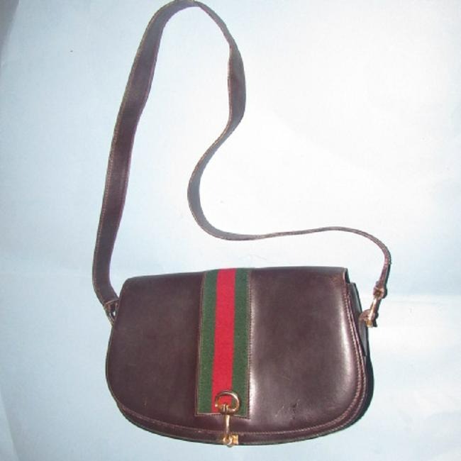 Gucci Vintage Pursesdesigner Purses Supple Brown Leather With Redgreen Stripe And Equestrian Accents