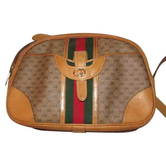 Gucci Vintage Pursesdesigner Purses Brown Small G Logo Print Coated Canvas And Camel Leather With Re