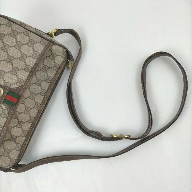 Gucci Gg Supreme W Red Green Striped Accent Brown Guccissima Print Leather Coated Canvas