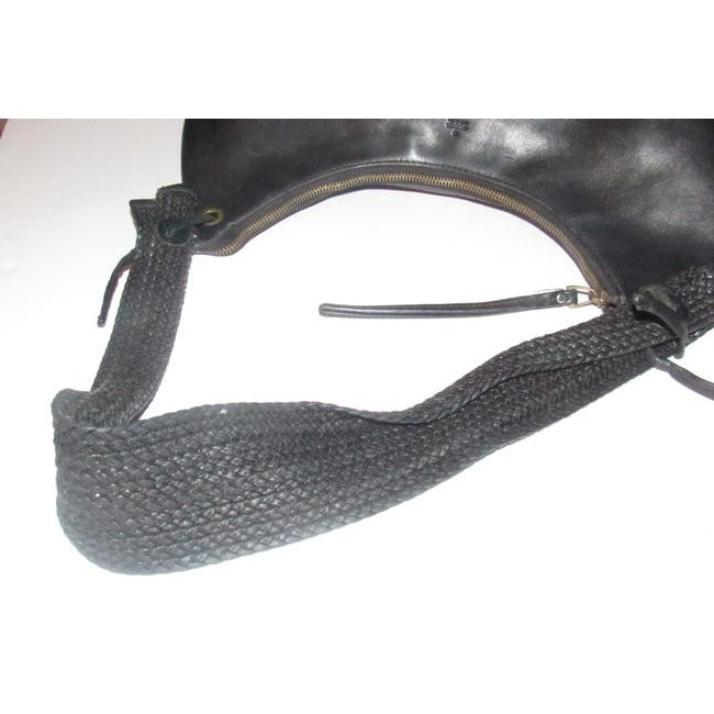 Gucci Tom Ford Era Two Way Black Leather Woven Strap Hobo Bag