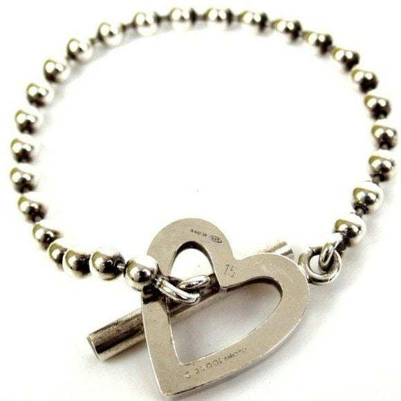 Gucci Sterling Silver Open Heart Charm Bracelet