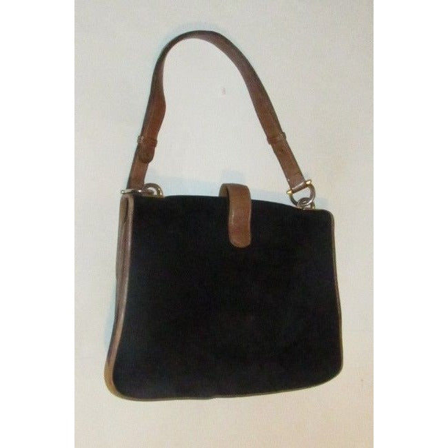 Mark Cross Vintage Pursesdesigner Purses Black Suede And Brown Leather Shoulder Bag