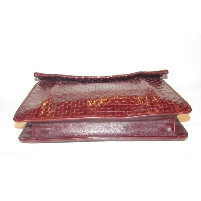 Fendi Vintage Purses Brown Woven Leather With A Leather Strap Handle In The Back Clutch