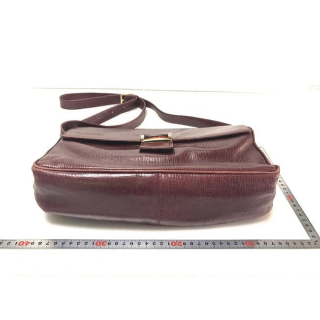 Fendi Multiple W Style Cross Body Compartments Burgundy Textured Leather Satchel