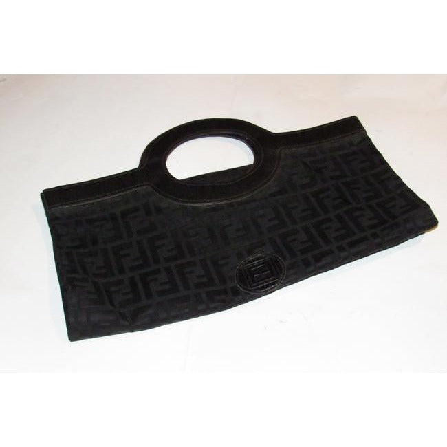 Fendi Clutch Canvasleather Top Handle Runawayporthole Toteclutch Black Zucca Print Leather And Canva