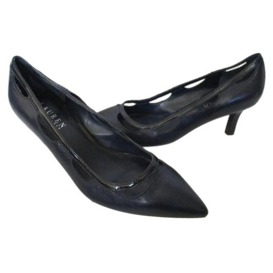 Ralph Lauren Navy Pointed Toe Scallop Cut Out Low Pumps Size Us