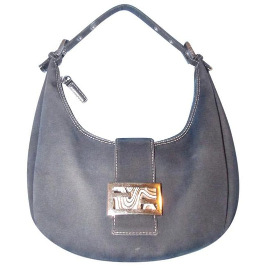 Fendi Limited Edition Baguette Shoulder Heavy Dark Rinse Denim Fabric And Leather Hobo Bag