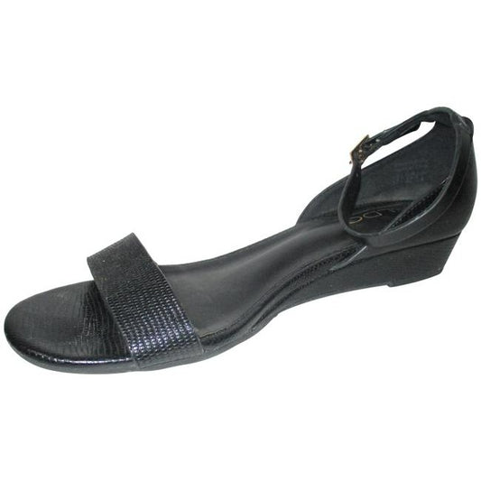 Aldo Black Pebbled Ankle Strap Flat Sandals Size Us