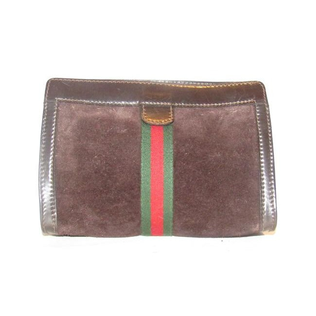 Gucci Vintage Accessory Collection Purses Brown Suede And Leather Clutch