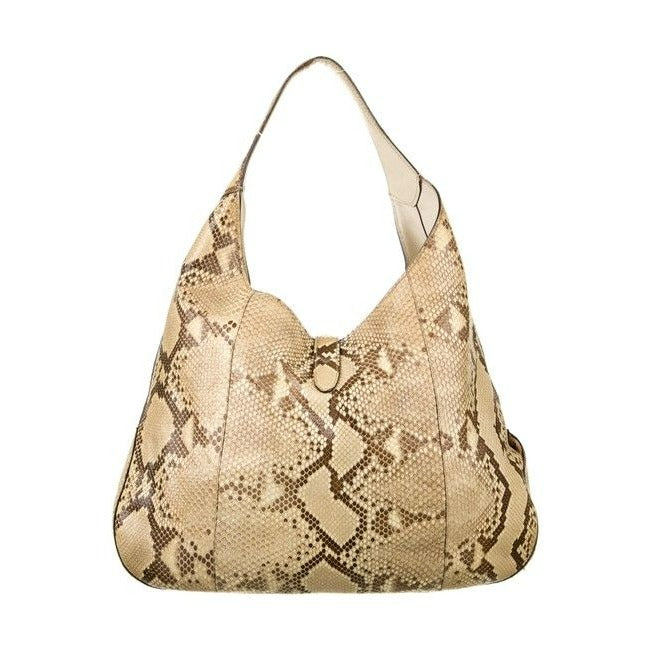 SOLD- Gucci New Jackie Xl Leather With Piston Lock Shades Of Brown Python Hobo Bag