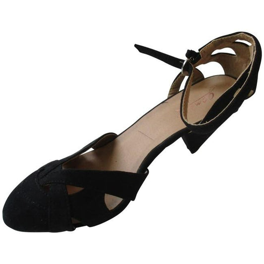 Gomax Black Suede Dunga Cut Out Almond Toe Design Pumps Size Us