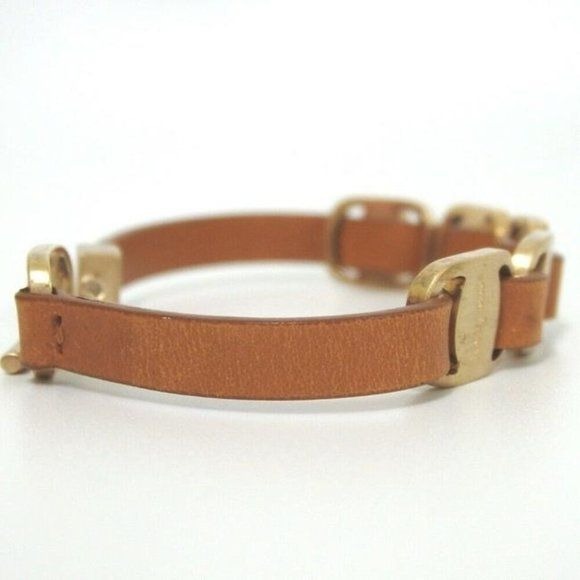 Salvatore Ferragamo VARA Camel Leather Gold Buckle Bracelet