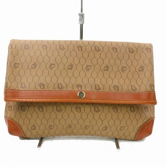 Dior Xl And Foldover Honeycomb Print In Browns Leather And Coated Canvas Clutch