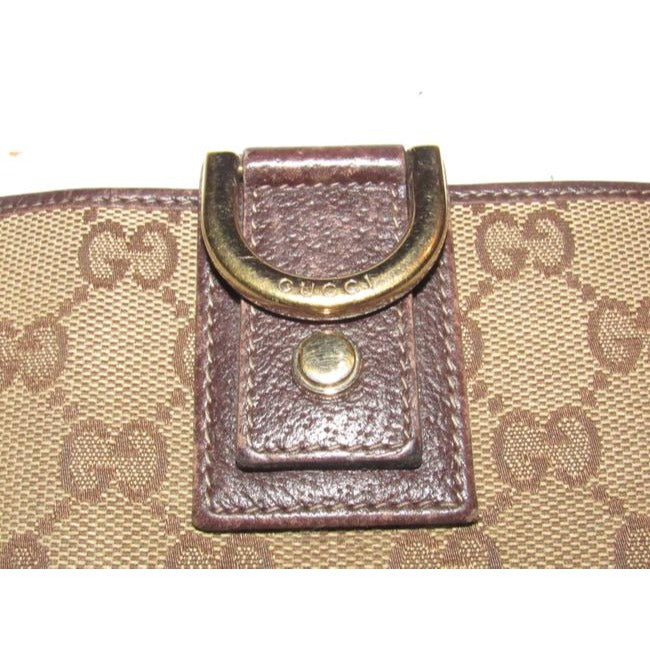 Gucci Brown Large G Logo Print Coated Canvas And Brown Leather With A Gold Abbey D Ring Accent Vinta