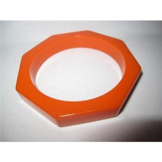 Vintage Art Deco era RARE, Wide, Carved, Octagonal, Orange, Bakelite Bangle