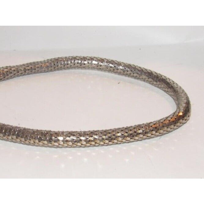 Whiting & Davis vtg silver & gold mesh snake necklace with red stone eyes!