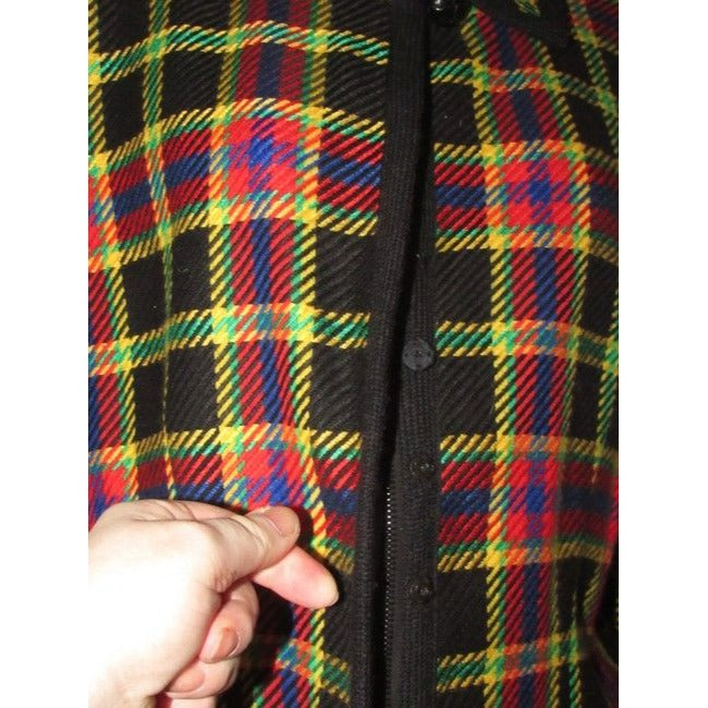 Emanuel Ungaro Black Wool With Red Yellow Blue And Green Window Pane Plaid Blazer