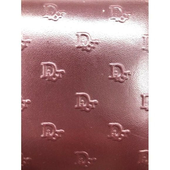 Dior Dark Red Leather Wallet w Embossed Oblique Trotter Print