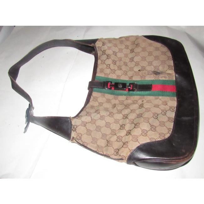 Gucci Jackie Vintage Pursesdesigner Purses Brown Leather And Gg Canvas Shoulder Bag