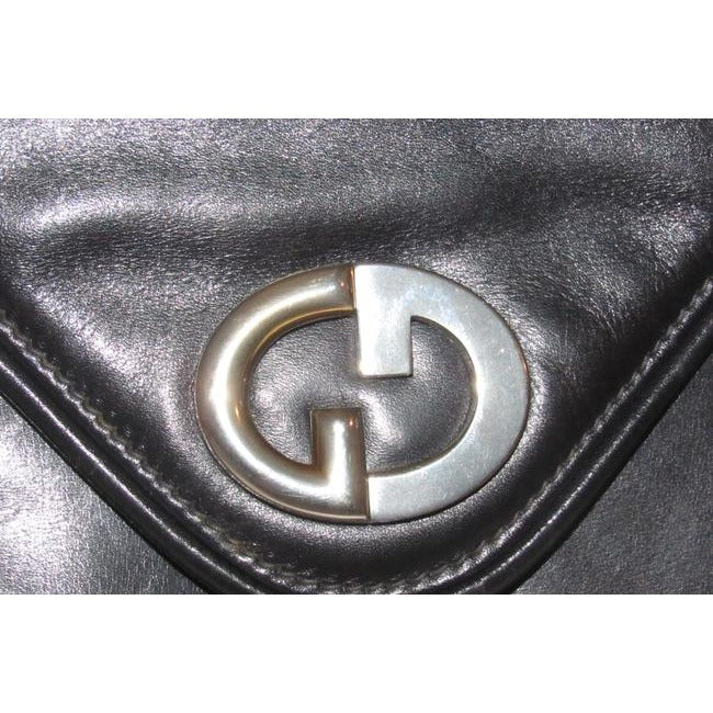 RARE, vintage, Gucci, black leather, original '1973 two-way top handle' shoulder purse with a removable strap