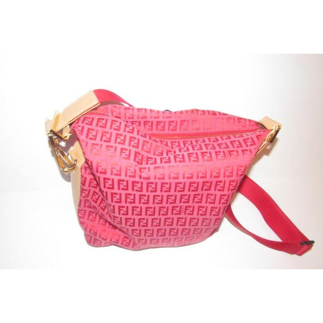 Fendi Shoulder Zucchino Cross Body Redpink Printcamel Canvas And Leather Hobo Bag