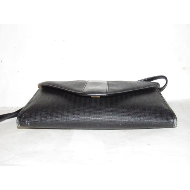 Fendi Vintage Thin Regimental Stripe Print Black Grey Coated Canvas And Leather Two-Way Shoulder Bag or Clutch