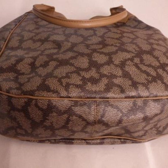 YSL Vintage Pewter Abstract Leaf Design & Taupe Leather XL Satchel